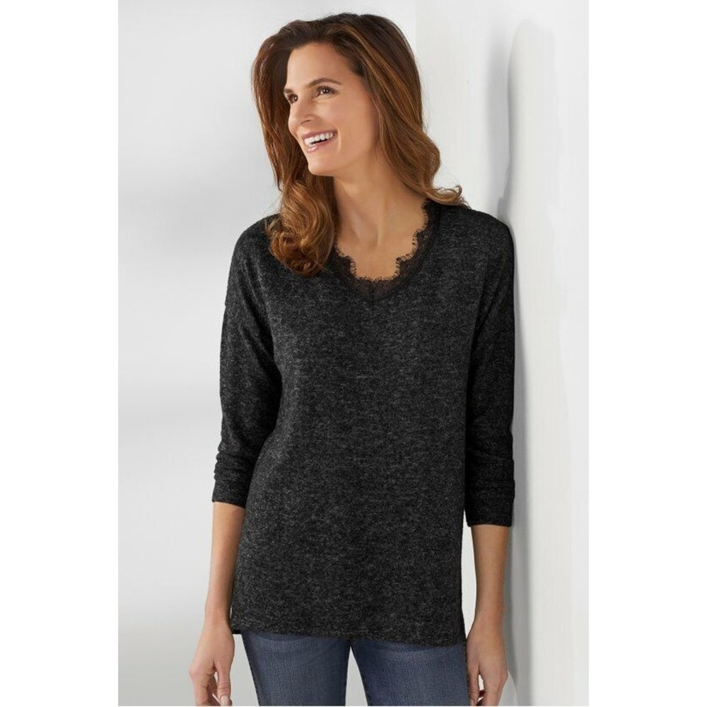 Soft Surroundings Small Gray Sofia Sweater V-neck Long Sleeve Style #2CG63